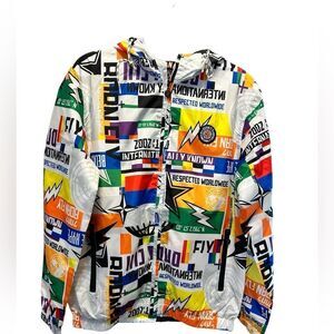 NWT Born Fly Internationally Known Colorful Graphic Print Windbreaker Jacket - S